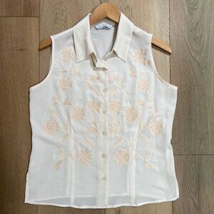 Vintage Embroidered Sleeveless Blouse